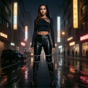 Poster Grl ✦ Black Cutout Shoulder Crop Top ✦ Long Sleeve Stretch Crewneck M NWT